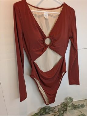 Women's One Piece Swimsuit Long Sleeve Cutout Deep V Neck